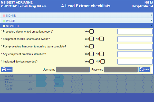 Example image of NATSSIPS safety checklists "sign out" page