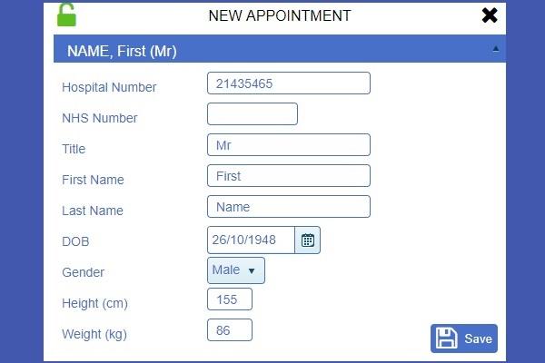 Example of Labyrinth software interface appointment screen