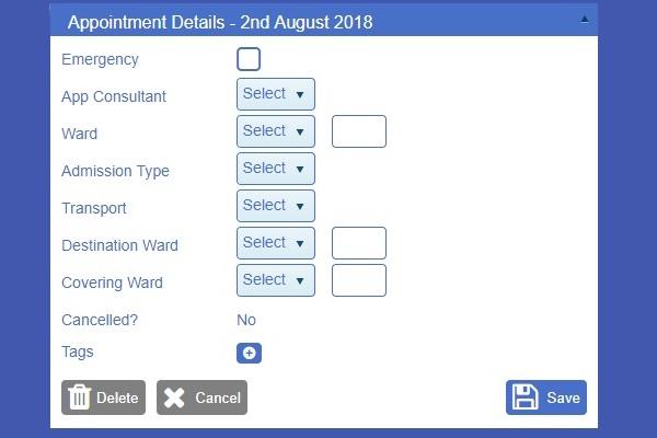 Example of Labyrinth software interface appointment screen